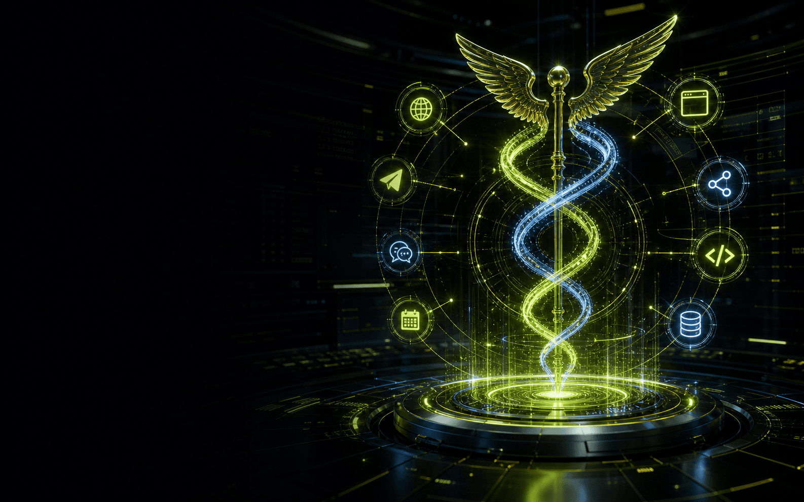 Hermes Agent core connected to browser, Telegram, coding and data tools